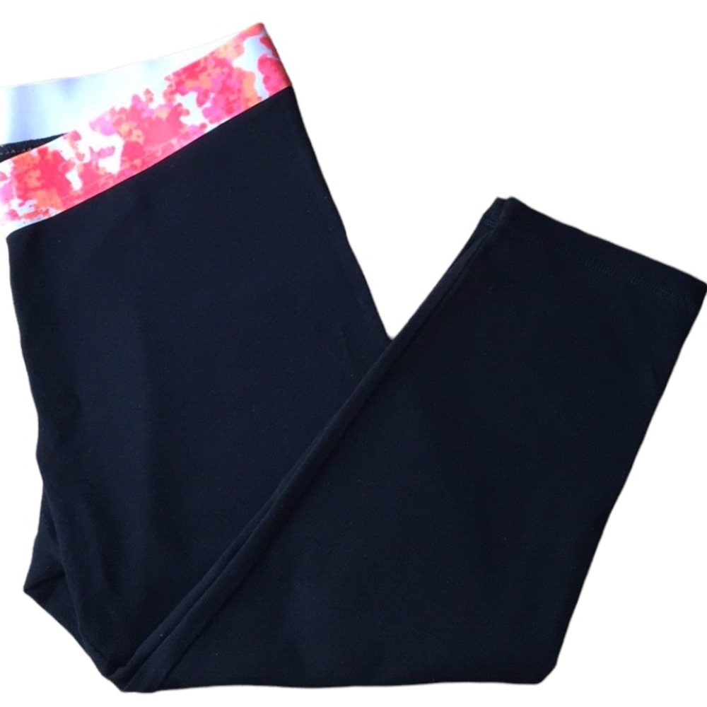 OLD NAVY ACTIVE Yoga Stretch Pants / Leggings Black, Orange Pink White band Sz L